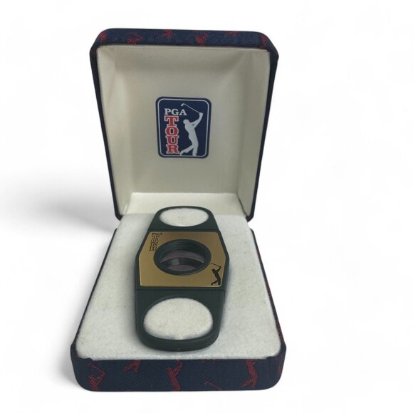 PGA Tour Gold & Black Double Guillotine Cigar Cutter in PGA Box Golf Tobacco - Picture 1 of 6